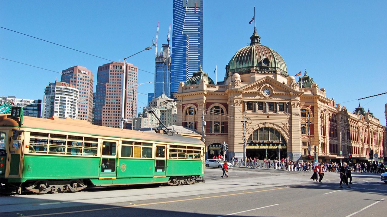Flinders Street Station and a Melbourne tram